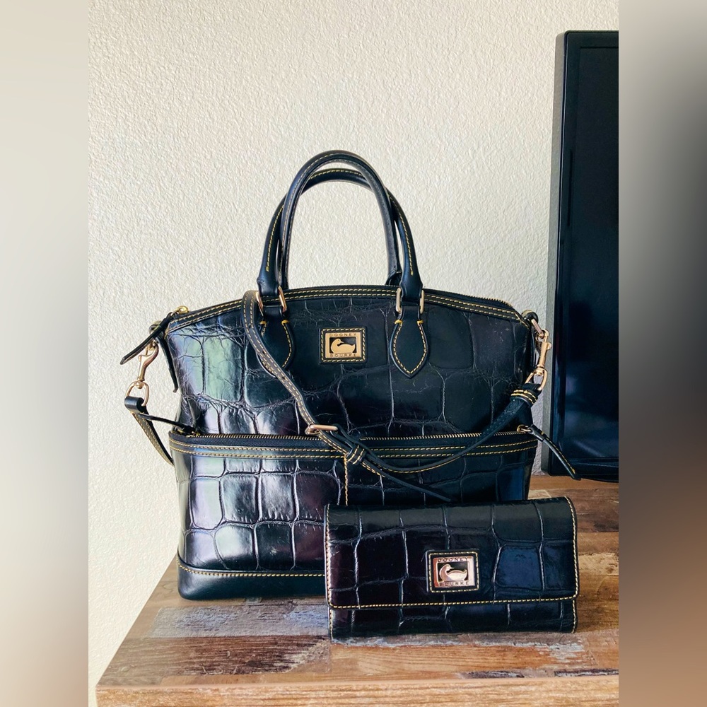 Dooney & Bourke Croc Embossed Satchel + Wallet